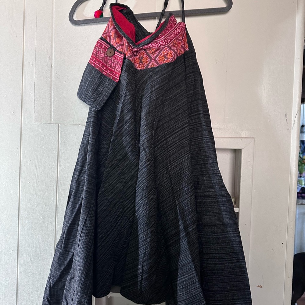 Black and Pink Embroidered Dress